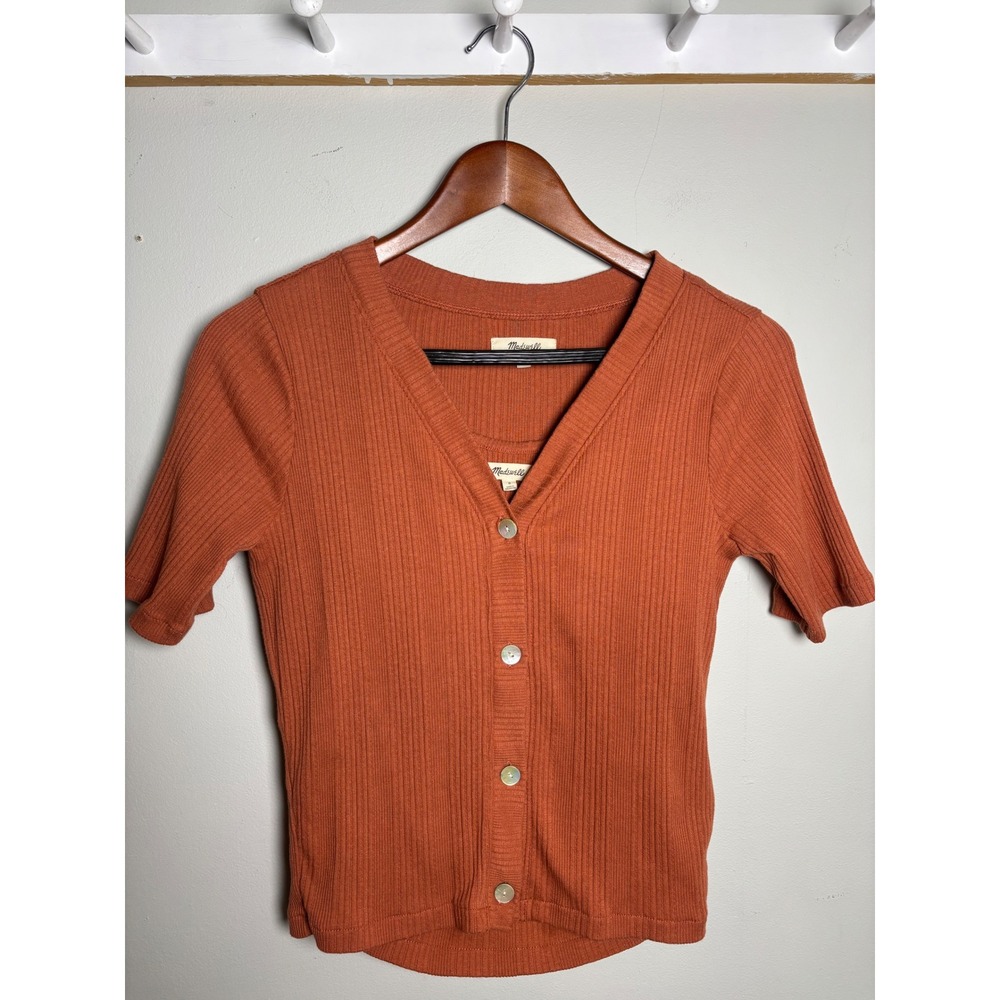 Madewell Ribbed Button Front Cardigan & Tank Set Rust Orange Small - Picture 2 of 6